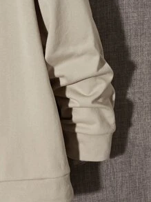 Manfinity Hombres Sudadera con diseño de parche de letra con cremallera media franela - Caqui - Ver 4