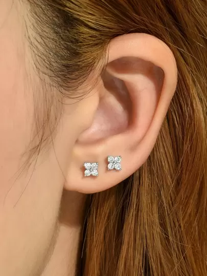 1入組方晶鋯石裝飾耳釘銅首飾類