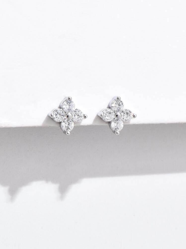 1入組方晶鋯石裝飾耳釘銅首飾類 - 銀色 - 查看 3