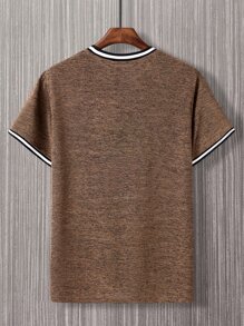 Manfinity Homme 男士條紋拼接邊T恤 - 棕色 - 查看 2
