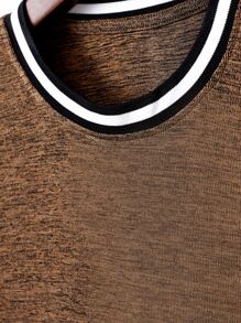 Manfinity Homme 男士條紋拼接邊T恤 - 棕色 - 查看 4