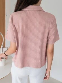 DAZY Polo Neck Ribbed Knit Tee,Business Casual Women