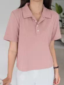 DAZY Polo Neck Ribbed Knit Tee,Business Casual Women
