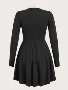 SHEIN Qutie Plus Contrast Collar Buttoned Front 2 In 1 Dress - Black - View 3