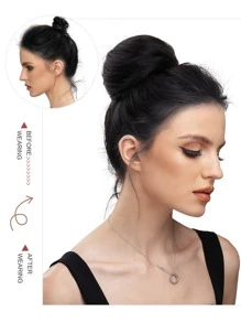 Updo de cabello recto sintético - Negro - Ver 6