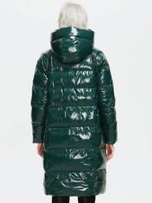 ZIAI Zip Up Hooded Raglan Sleeve Coated Padded Coat - Dark Green - View 2