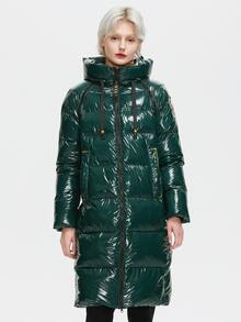 ZIAI Zip Up Hooded Raglan Sleeve Coated Padded Coat - Dark Green - View 4