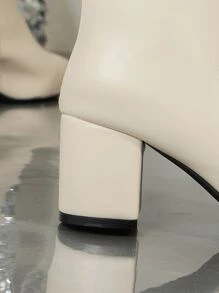 Thanh lịch Màu thuần Của phụ nữ Giày ống thời trang Với Dây kéo bên & Dày Gót chân , Phong cách cổ điển - Màu be - Xem 3