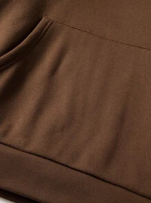 ROMWE MEN Hombres Capucha con estampado de slogan con bolsillo con cordón - Café integral - Ver 4