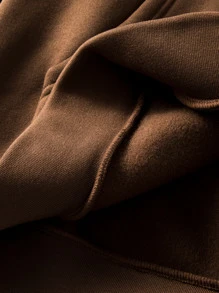 ROMWE MEN Hombres Capucha con estampado de slogan con bolsillo con cordón - Café integral - Ver 5