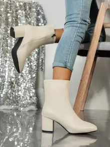 Thanh lịch Màu thuần Của phụ nữ Giày ống thời trang Với Dây kéo bên & Dày Gót chân , Phong cách cổ điển - Màu be - Xem 7