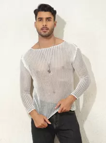 男士素色薄透T恤 - 白色 - 查看 1