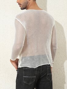 男士素色薄透T恤 - 白色 - 查看 2