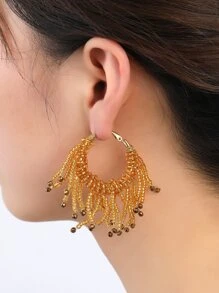 Pendientes de aro con cuenta con diseño de fleco - Multicolor - Ver 1