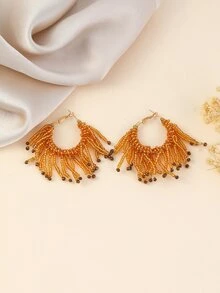 Pendientes de aro con cuenta con diseño de fleco - Multicolor - Ver 2