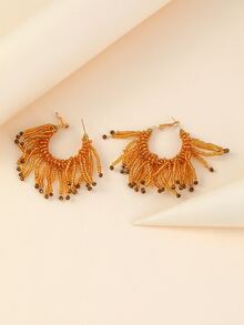 Pendientes de aro con cuenta con diseño de fleco - Multicolor - Ver 3