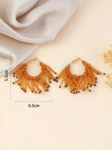 Pendientes de aro con cuenta con diseño de fleco - Multicolor - Ver 4