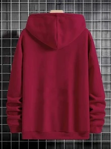 Manfinity EMRG Men Expression & Slogan Graphic Kangaroo Pocket Drawstring Thermal Hoodie - Burgundy - View 2