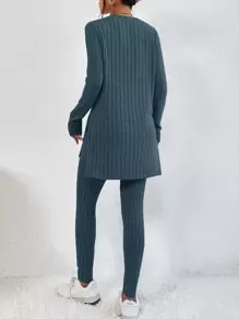 SHEIN Essnce Leggings con camiseta tejido de canalé bajo con abertura