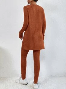 SHEIN Essnce 下擺開叉T恤和緊身褲 - 棕色 - 查看 2