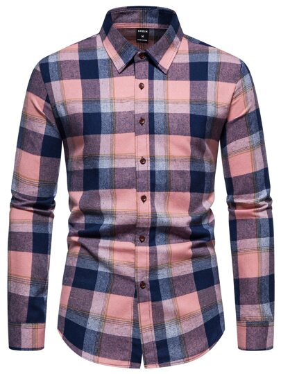 Camisa De Cuadros De Impresión Para Hombre Con Ajuste Holgado