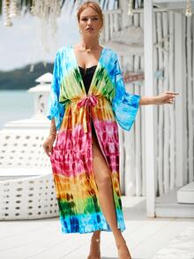 Tie Dye Belted Kimono - Multicolor - View 7