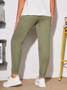 SHEIN Maternity Wide Waistband Drawstring Waist Trousers - Army Green - View 2