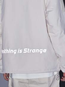 Men Letter Graphic Drawstring Hem Padded Coat - Beige - View 4