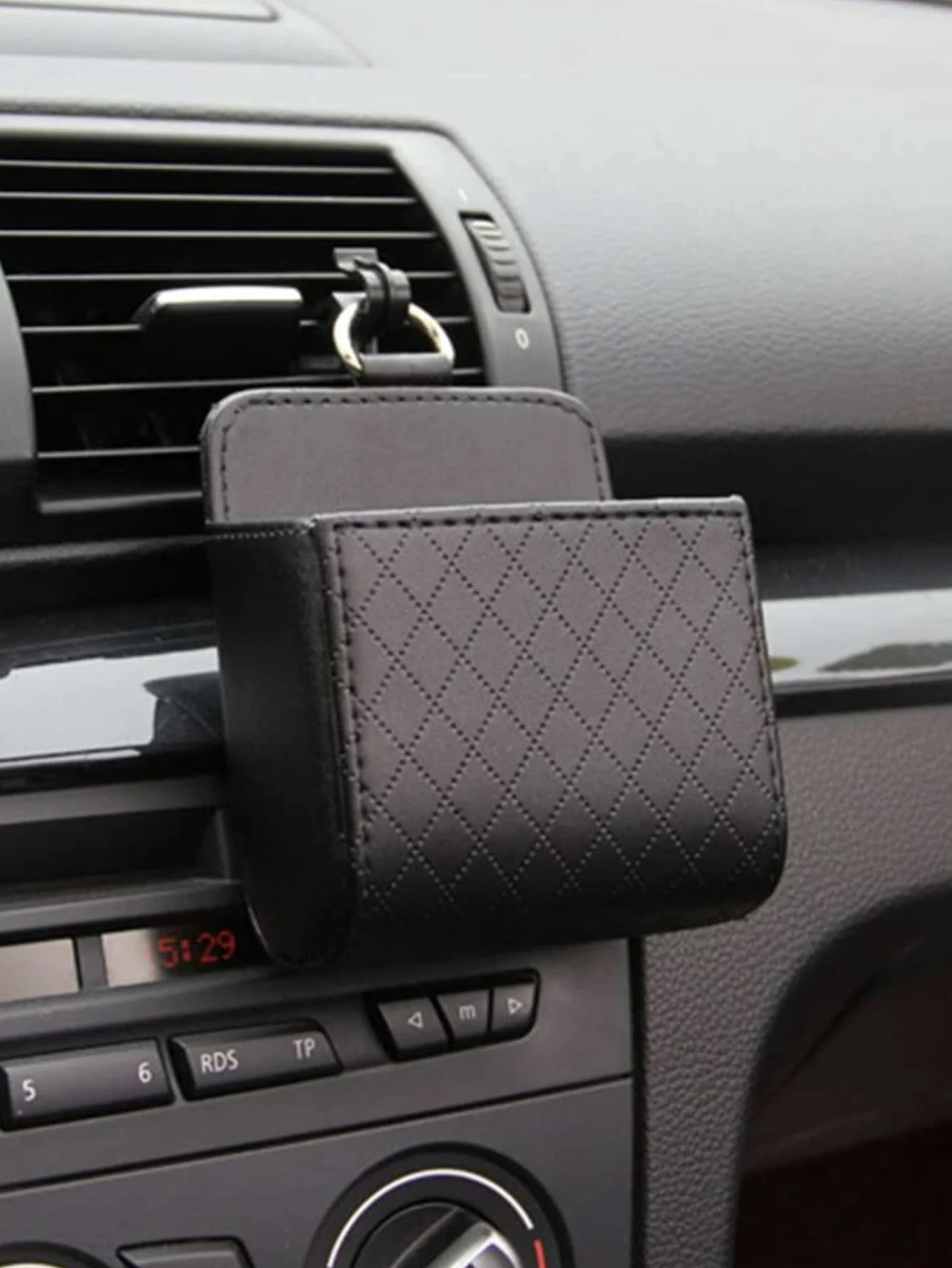 1pc Geometric Embossed Car Air Outlet Storage Box - Black - View 1