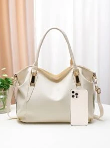 Túi Tote Đeo Vai In Nổi Vải Litchi, Quà Tặng Ngày Của Mẹ Cho Mẹ Dành Cho Phụ Nữ, Tân Binh & Nhân Viên Văn Phòng, Túi Xách Công Sở Bắt Mắt Cho Phụ Nữ, Quà Tặng Ngày Của Mẹ Tuyệt Vời Nhất Từ Trước Đến Nay - trắng - Xem 7