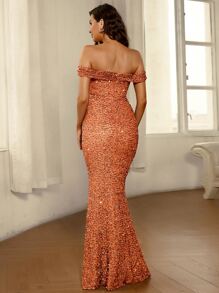 Missord Asymmetrical Neck Sequin Formal Dress - Orange - View 2