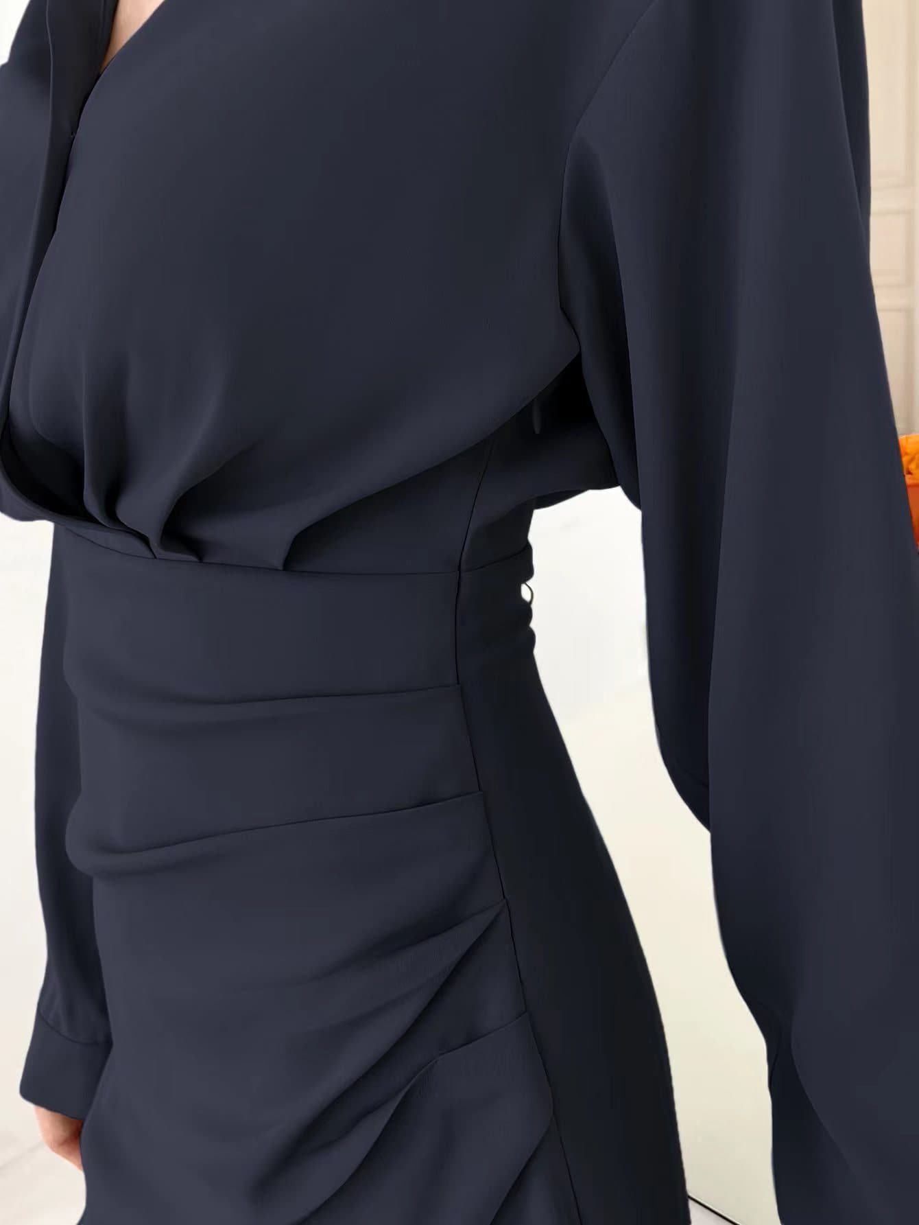Solid Wrap Ruched Shirt Dress