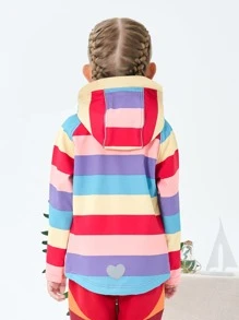 Toddler Girls Soft Striped Colourblock Raglan Sleeve Zip Up Hooded Coat - Multicolor - View 2