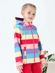 Toddler Girls Soft Striped Colourblock Raglan Sleeve Zip Up Hooded Coat - Multicolor - View 6