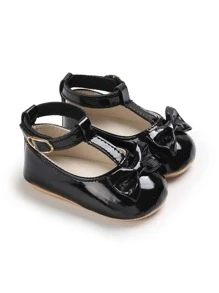 嬰兒蝴蝶結裝飾踝帶平底鞋 - 黑色 - 查看 1