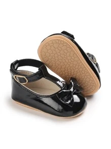 嬰兒蝴蝶結裝飾踝帶平底鞋 - 黑色 - 查看 2