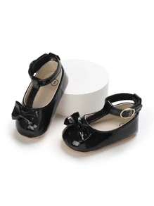 嬰兒蝴蝶結裝飾踝帶平底鞋 - 黑色 - 查看 3