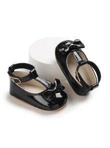 嬰兒蝴蝶結裝飾踝帶平底鞋 - 黑色 - 查看 4