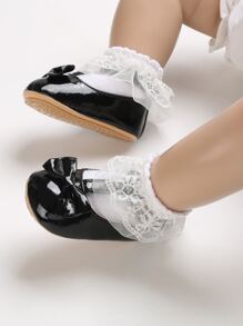 嬰兒蝴蝶結裝飾踝帶平底鞋 - 黑色 - 查看 7