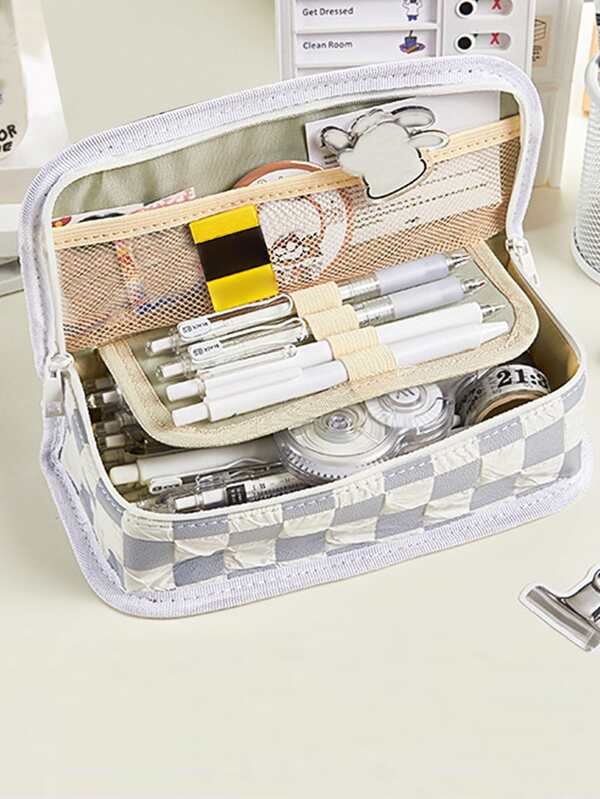 1pc Plaid Design Random Pencil Case SHEIN USA