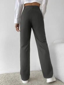 SHEIN Frenchy Women Suit Pants Nút Túi Dây kéo màu trơn - Màu xám đen - Xem 2