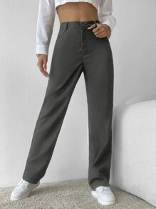 SHEIN Frenchy Women Suit Pants Nút Túi Dây kéo màu trơn - Màu xám đen - Xem 5