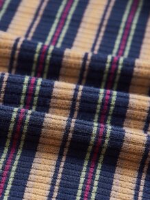 SHEIN EZwear 條紋圖案大圓領短款T恤 - 彩色 - 查看 4