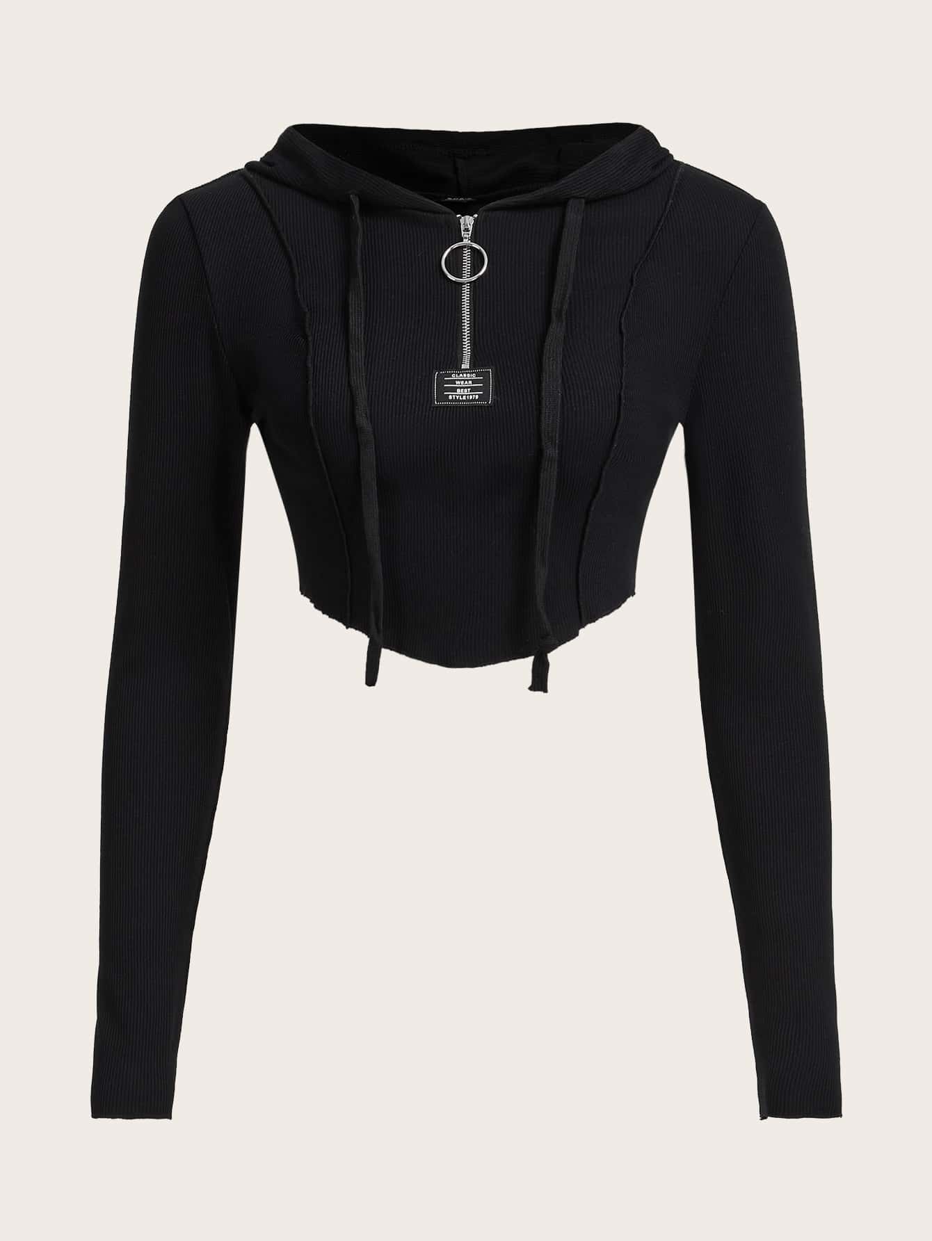 SHEIN EZwear Sudadera con capucha y cremallera parcial con cordón en otoño/invierno