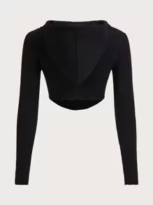 SHEIN EZwear Sudadera con capucha y cremallera parcial con cordón en otoño/invierno - Negro - Ver 3