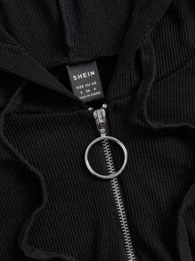 SHEIN EZwear Sudadera con capucha y cremallera parcial con cordón en otoño/invierno - Negro - Ver 5