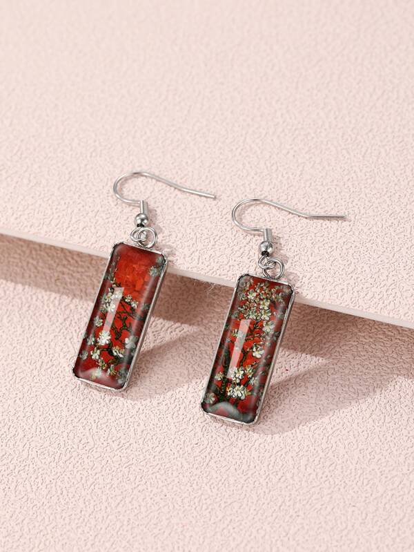 Flower Print Rectangle Earrings