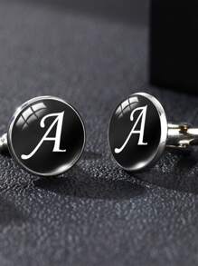 Fashionable and Popular Men Letter Graphic Round Cufflinks for Jewelry Gift and for a Stylish Look - Silver - View 5