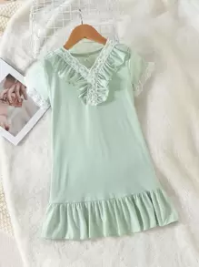 Toddler Girls Ruffle Trim Contrast Lace Night Dress