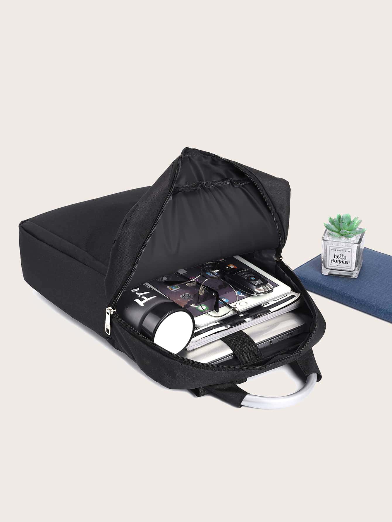 Zipper Laptop Backpack - Black - View 1